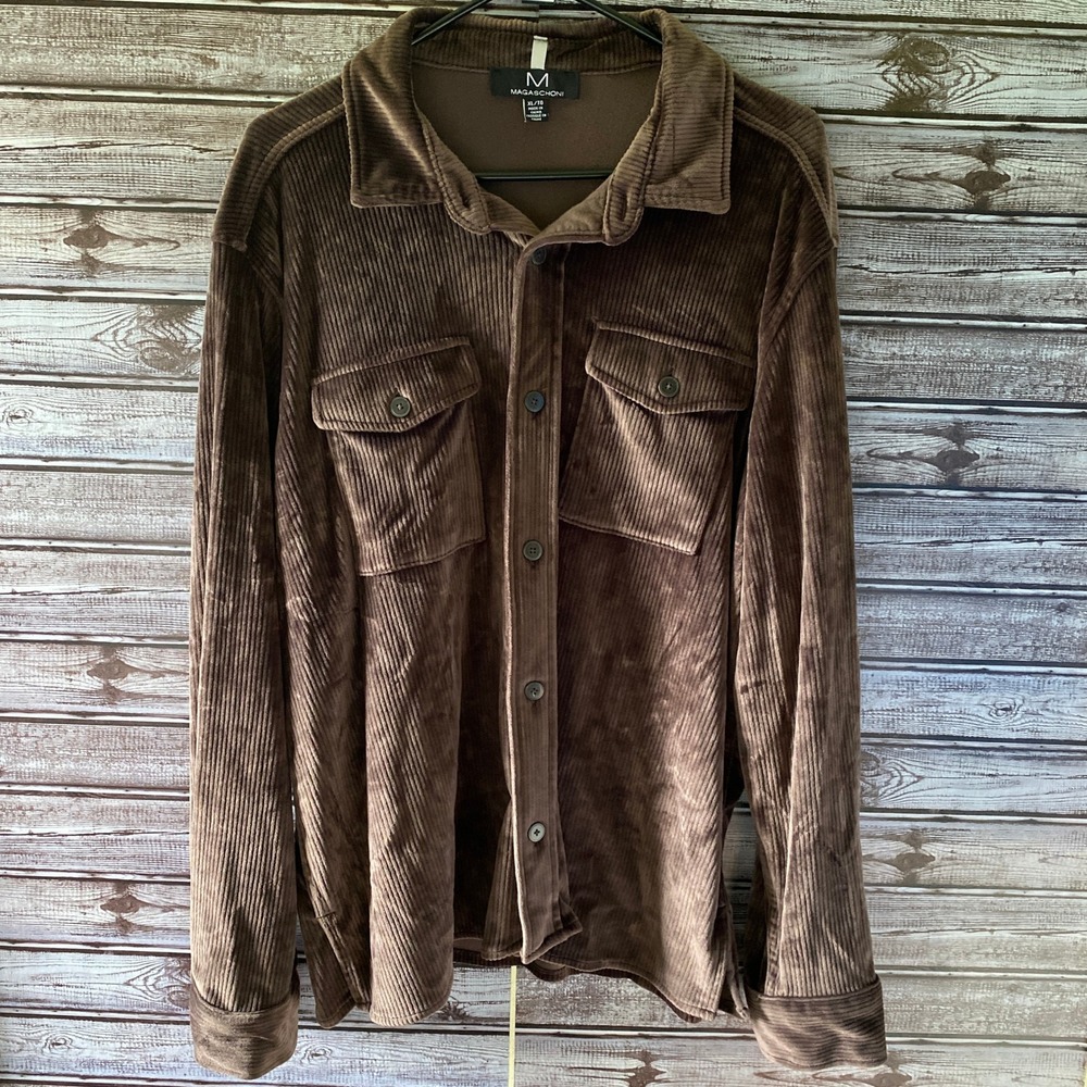 Magaschoni‎ Women's Long-Sleeved Button-Down Top Size XL Brown Plush Corduroy